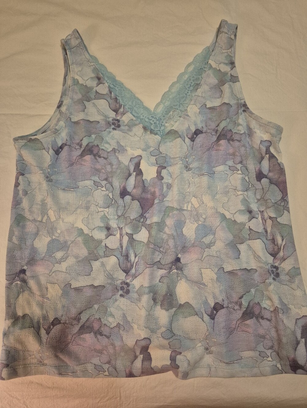 Ambrielle Pastel Floral Lace-Trim V-Neck Chemise Tank/shorts,blue And Lavender - Picture 2 of 5